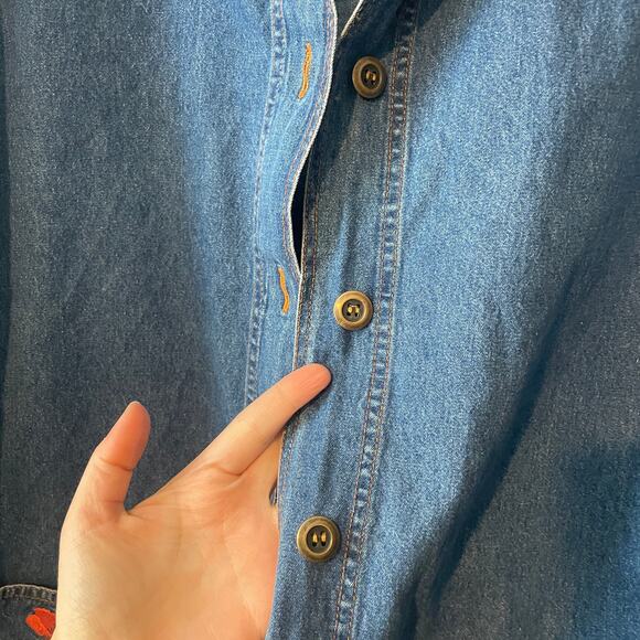 Vintage Blair Lightweight Denim Floral Embroidered Chore Coat / Shirt Jacket L - Picture 3 of 7